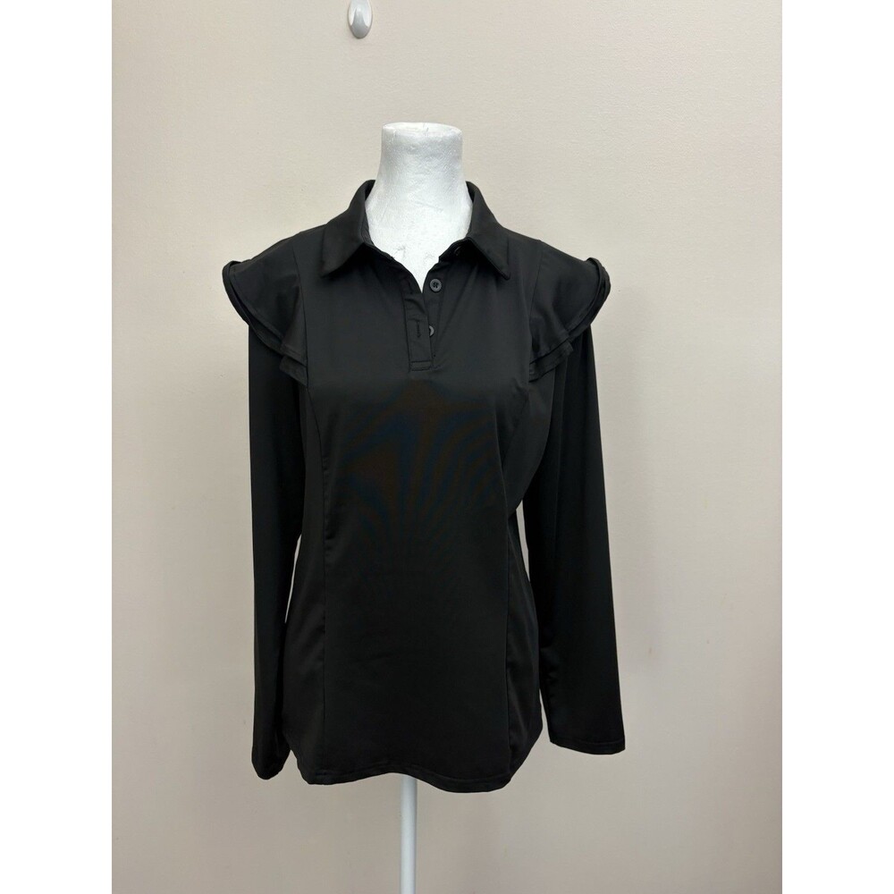 Jack Smith Women’s Black Pullover Collared Long Sleeve Top M Stretch Ruffles